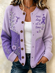 Women's Purple Floral & Alzheimer's Awareness Support Print Cardigan