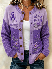 Women's Purple Floral & Alzheimer's Awareness Support Print Cardigan