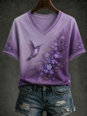Women's Alzheimer's Disease Flowers Printed V-neck T-shirt