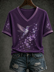 Women's Alzheimer's Disease Flowers Printed V-neck T-shirt