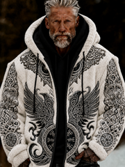 Men's Viking Celtic Art Plush Cozy Warm Zipped Hooded Jacket