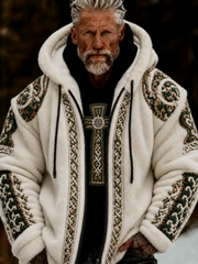 Men's Viking Celtic Art Plush Cozy Warm Zipped Hooded Jacket