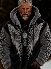 Men's Viking Celtic Art Plush Cozy Warm Zipped Hooded Jacket