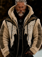 Men's Viking Celtic Art Plush Cozy Warm Zipped Hooded Jacket