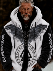 Men's Viking Celtic Art Plush Cozy Warm Zipped Hooded Jacket
