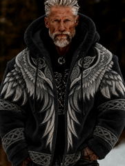 Men's Viking Celtic Art Plush Cozy Warm Zipped Hooded Jacket