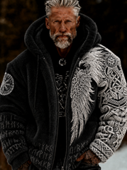 Men's Viking Celtic Art Plush Cozy Warm Zipped Hooded Jacket