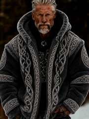 Men's Viking Celtic Art Plush Cozy Warm Zipped Hooded Jacket