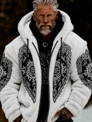 Men's Viking Celtic Art Plush Cozy Warm Zipped Hooded Jacket