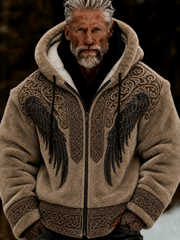 Men's Viking Celtic Art Plush Cozy Warm Zipped Hooded Jacket