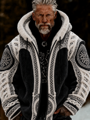 Men's Viking Celtic Art Plush Cozy Warm Zipped Hooded Jacket