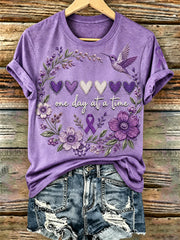 Women's Purple Floral & Alzheimer's Awareness Support Print Tee