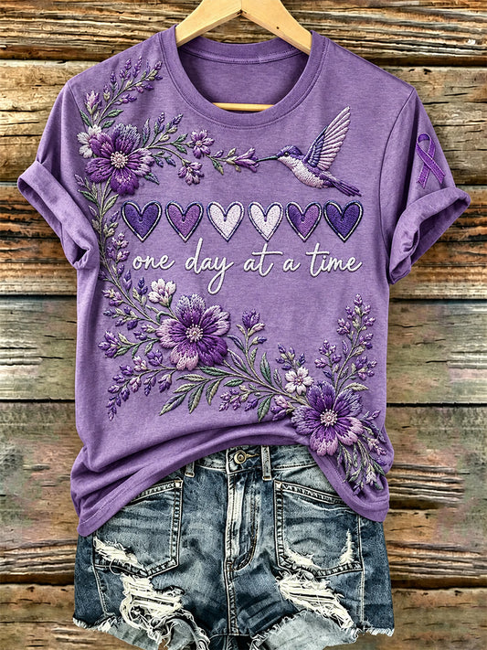 Women's Purple Floral & Alzheimer's Awareness Support Print Tee
