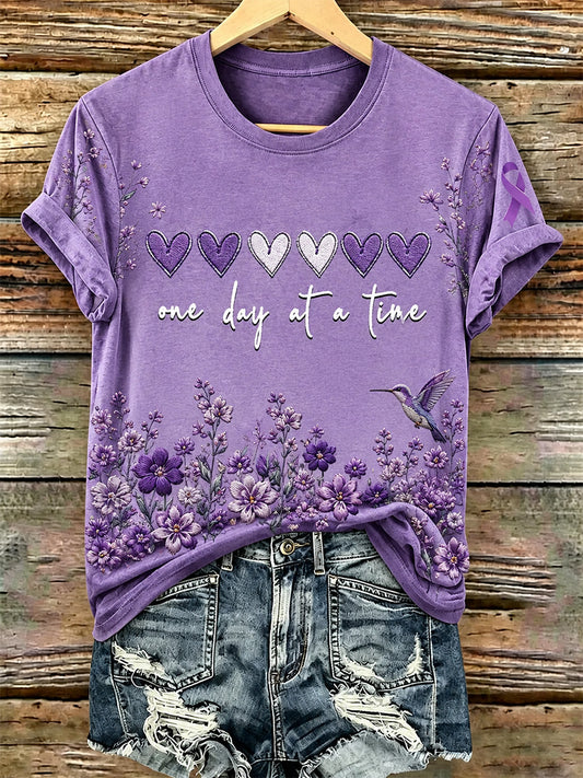 Women's Purple Floral & Alzheimer's Awareness Support Print Tee