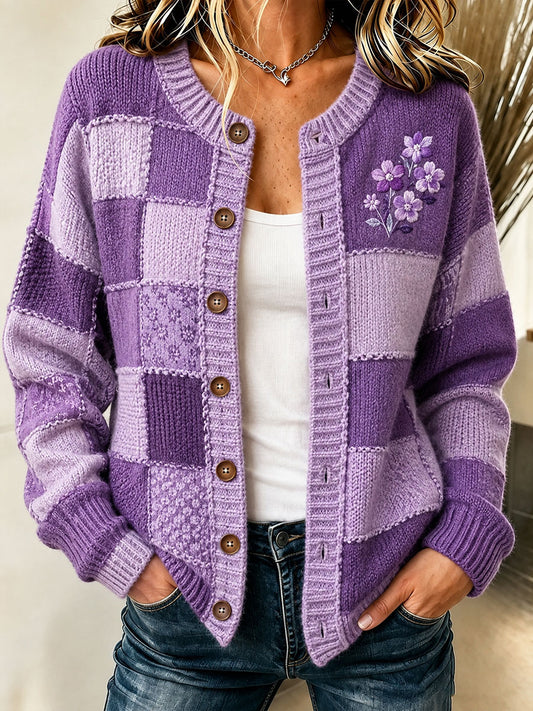 Women's Purple Floral & Alzheimer's Awareness Support Print Cardigan