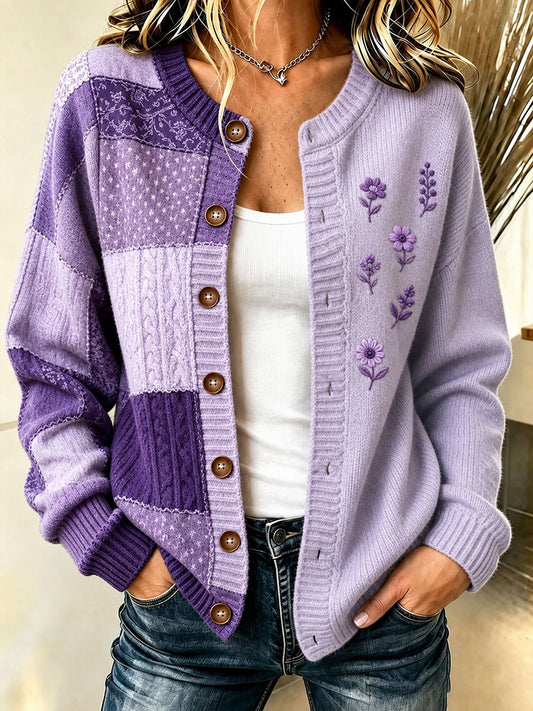 Women's Purple Floral & Alzheimer's Awareness Support Print Cardigan