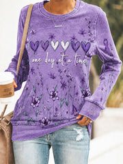 Women's Purple Floral & Alzheimer's Awareness Support Print Sweatshirt