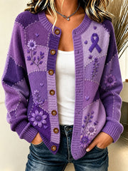 Women's Purple Floral & Alzheimer's Awareness Support Print Cardigan