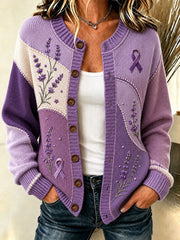 Women's Purple Floral & Alzheimer's Awareness Support Print Cardigan