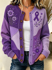 Women's Purple Floral & Alzheimer's Awareness Support Print Cardigan