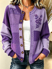 Women's Purple Floral & Alzheimer's Awareness Support Print Cardigan