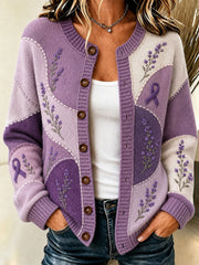 Women's Purple Floral & Alzheimer's Awareness Support Print Cardigan