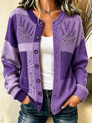 Women's Purple Floral & Alzheimer's Awareness Support Print Cardigan