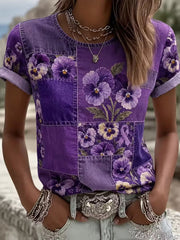 Women's Alzheimer's Awareness Flowers Short-sleeved T-shirt