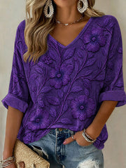 Women's Alzheimer's Awareness Flowers Mid-length Sleeves V-Neck T-Shirt