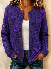 Women's Alzheimer's Awareness Flowers Cardigan-Style Knit Jacket