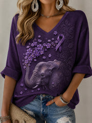 Women's Purple Art Print Casual T-shirt