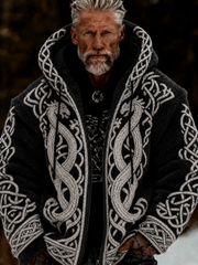 Men's Viking Celtic Art Plush Cozy Warm Zipped Hooded Jacket