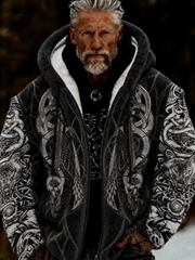 Men's Viking Celtic Art Plush Cozy Warm Zipped Hooded Jacket