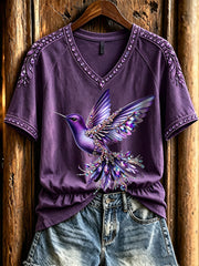 Women's Alzheimer's Awareness Hummingbird Print V-neck T-shirt