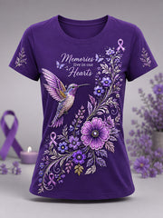 Women's Purple Floral & Hummingbird Print Alzheimer's Awareness Support Tee