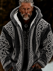 Men's Viking Celtic Art Plush Cozy Warm Zipped Hooded Jacket