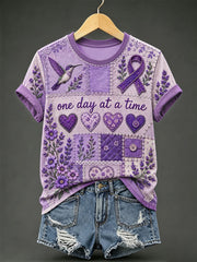 Women's Purple Floral & Alzheimer's Awareness Support Print Tee
