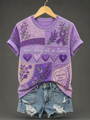 Women's Purple Floral & Alzheimer's Awareness Support Print Tee