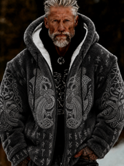 Men's Viking Celtic Art Plush Cozy Warm Zipped Hooded Jacket