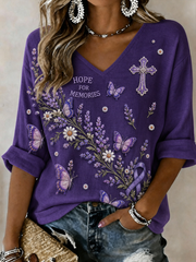 Women's Alzheimer's Awareness Purple Art Print linen short-sleeved T-shirt