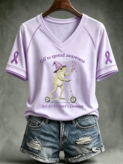 Women's Alzheimer's Awareness Purple Art Print V-neck off-shoulder short-sleeved T-shirt