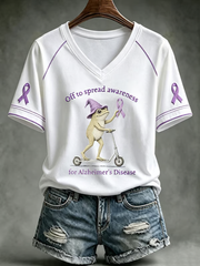 Women's Alzheimer's Awareness Purple Art Print V-neck off-shoulder short-sleeved T-shirt