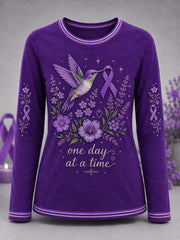 Women's Purple Floral & Alzheimer's Awareness Support Print Long Sleeve T-Shirt