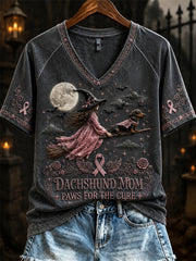 Women's Halloween Dachshund Mom Breast Cancer Awareness short-sleeved T-shirt