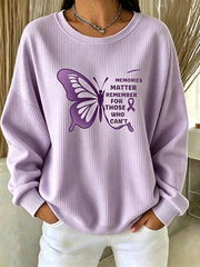 Women's Alzheimer's Awareness Purple Art Print Ribbed Round-Neck Sweatshirt