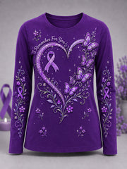 Women's Purple Ribbon Butterflies Print Alzheimer's Awareness Support Long-Sleeve T-Shirt
