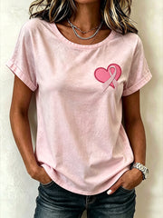 Women's pink charity ribbon pattern design casual short-sleeve T-shirt