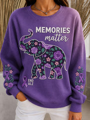 Women's Elephant  Alzheimer Ribbed Round-Neck Sweatshirt
