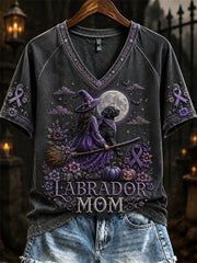 Women's Halloween Labrador Mom Alzheimer's Awareness short-sleeved T-shirt