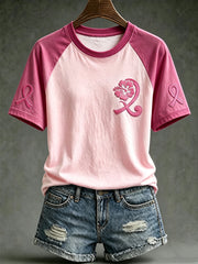 Women's pink charity ribbon pattern design casual short-sleeve T-shirt